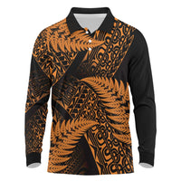 New Zealand Rugby Pacific Personalised Long Sleeve Polo Shirt All Gold Maori Pasifika Fern Pattern LT9 Gold - Polynesian Pride