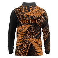 New Zealand Rugby Pacific Personalised Long Sleeve Polo Shirt All Gold Maori Pasifika Fern Pattern LT9 - Polynesian Pride