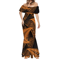 New Zealand Rugby Pacific Personalised Mermaid Dress All Gold Maori Pasifika Fern Pattern LT9 - Polynesian Pride