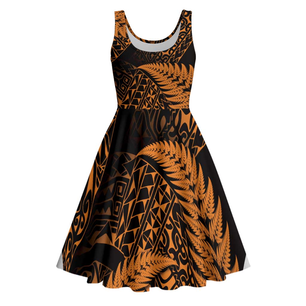 New Zealand Rugby Pacific Personalised Midi Dress All Gold Maori Pasifika Fern Pattern LT9 Gold - Polynesian Pride