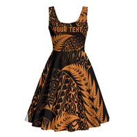 New Zealand Rugby Pacific Personalised Midi Dress All Gold Maori Pasifika Fern Pattern LT9 - Polynesian Pride