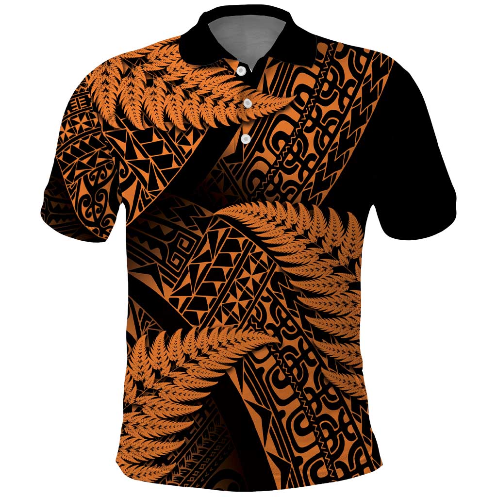 New Zealand Rugby Pacific Personalised Polo Shirt All Gold Maori Pasifika Fern Pattern LT9 Gold - Polynesian Pride