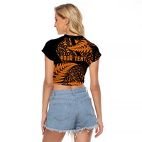 New Zealand Rugby Pacific Personalised Raglan Cropped T Shirt All Gold Maori Pasifika Fern Pattern LT9 - Polynesian Pride