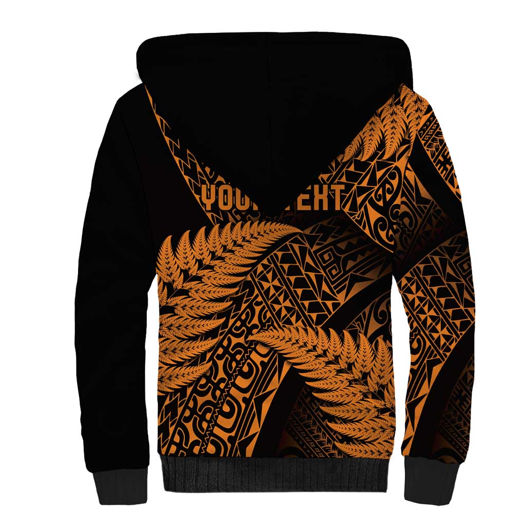 New Zealand Rugby Pacific Personalised Sherpa Hoodie All Gold Maori Pasifika Fern Pattern LT9 - Polynesian Pride