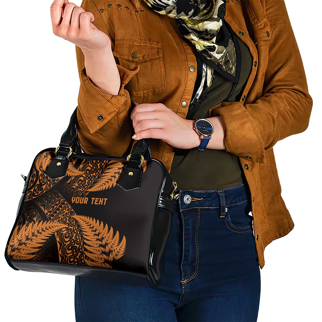 New Zealand Rugby Pacific Personalised Shoulder Handbag All Gold Maori Pasifika Fern Pattern