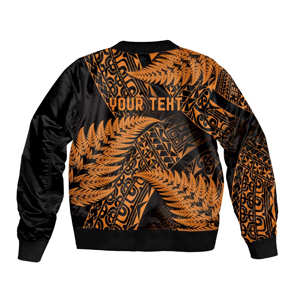 New Zealand Rugby Pacific Personalised Sleeve Zip Bomber Jacket All Gold Maori Pasifika Fern Pattern