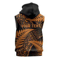 New Zealand Rugby Pacific Personalised Sleeveless Hoodie All Gold Maori Pasifika Fern Pattern LT9 - Polynesian Pride