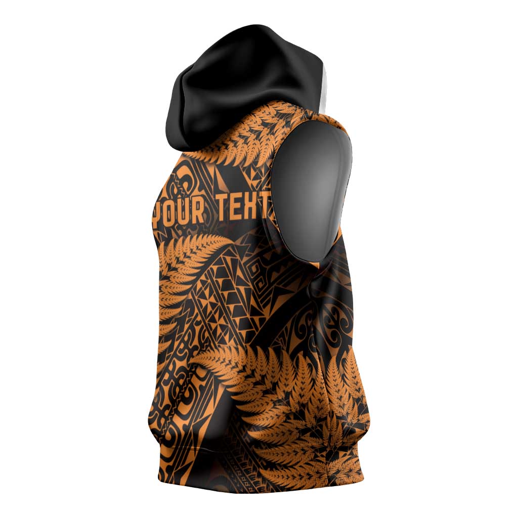 New Zealand Rugby Pacific Personalised Sleeveless Hoodie All Gold Maori Pasifika Fern Pattern LT9 - Polynesian Pride