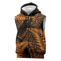 New Zealand Rugby Pacific Personalised Sleeveless Zip Hoodie All Gold Maori Pasifika Fern Pattern LT9 Gold - Polynesian Pride