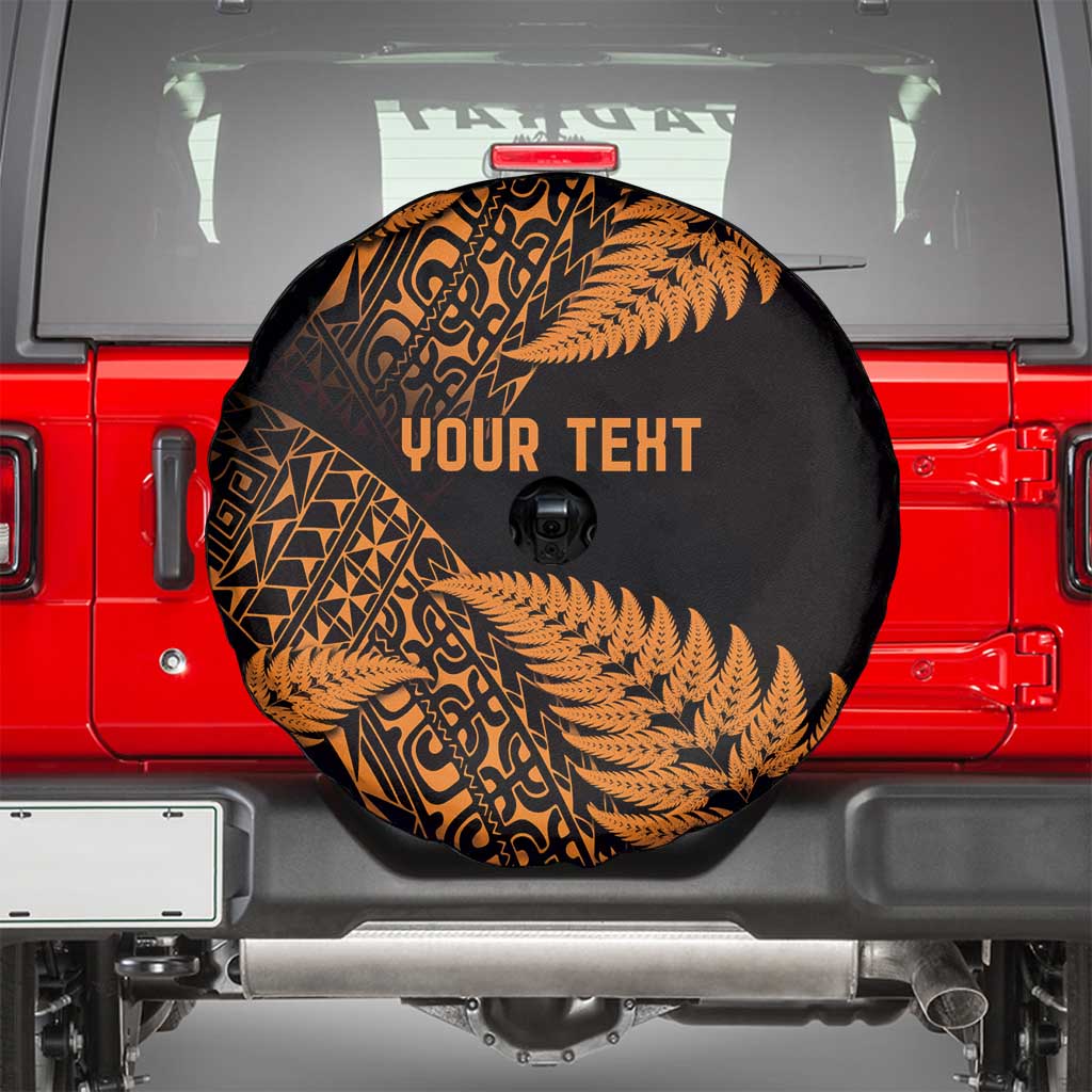 New Zealand Rugby Pacific Personalised Spare Tire Cover All Gold Maori Pasifika Fern Pattern LT9 - Polynesian Pride