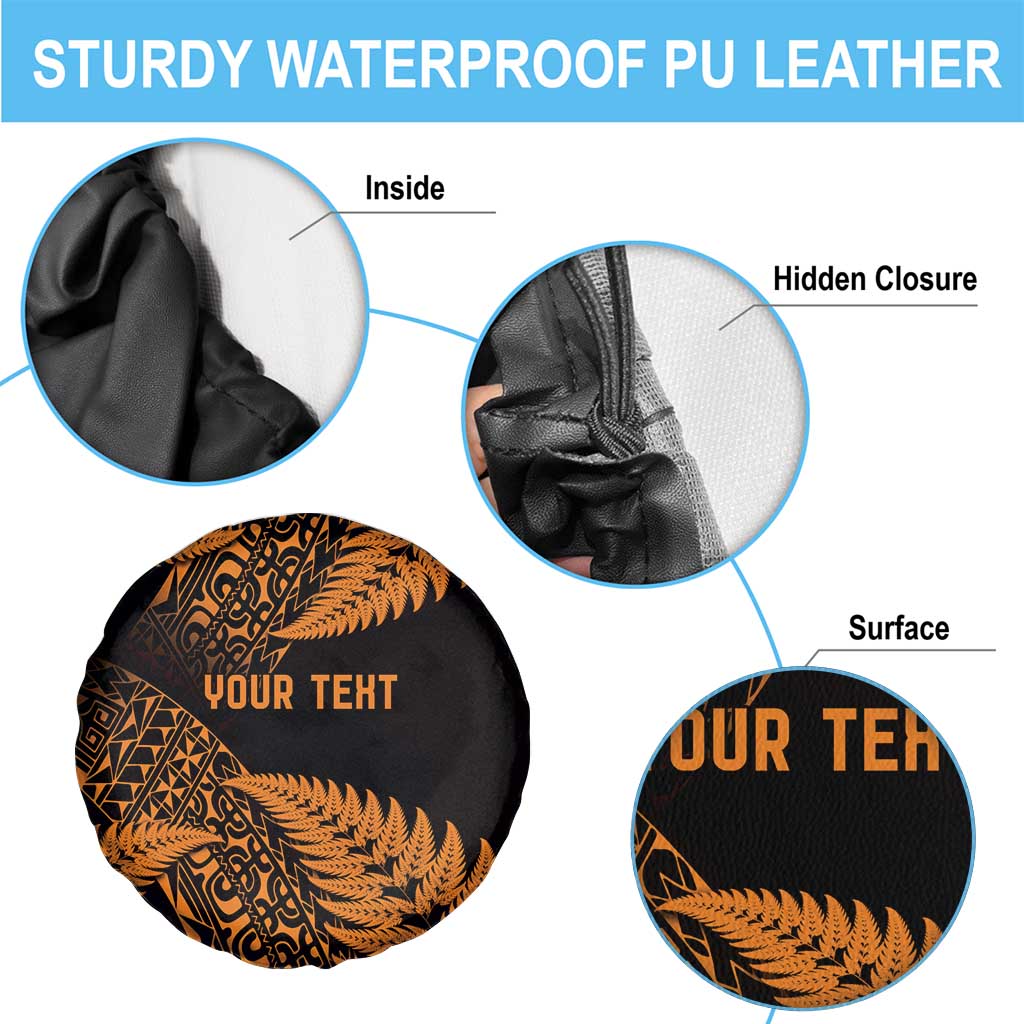 New Zealand Rugby Pacific Personalised Spare Tire Cover All Gold Maori Pasifika Fern Pattern LT9 - Polynesian Pride
