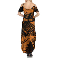 New Zealand Rugby Pacific Personalised Summer Maxi Dress All Gold Maori Pasifika Fern Pattern LT9 - Polynesian Pride