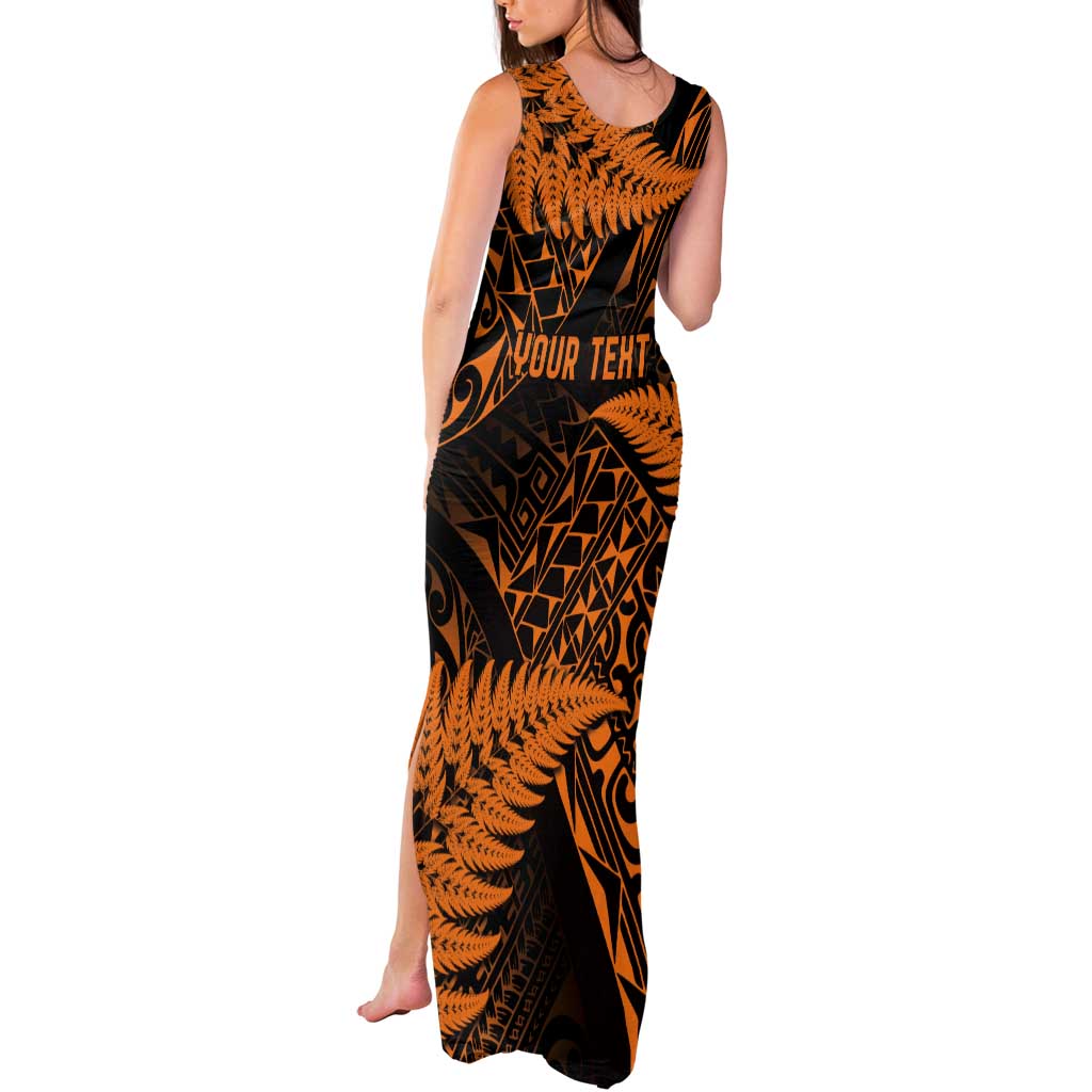 New Zealand Rugby Pacific Personalised Tank Maxi Dress All Gold Maori Pasifika Fern Pattern LT9 - Polynesian Pride