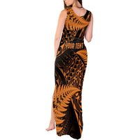 New Zealand Rugby Pacific Personalised Tank Maxi Dress All Gold Maori Pasifika Fern Pattern LT9 - Polynesian Pride
