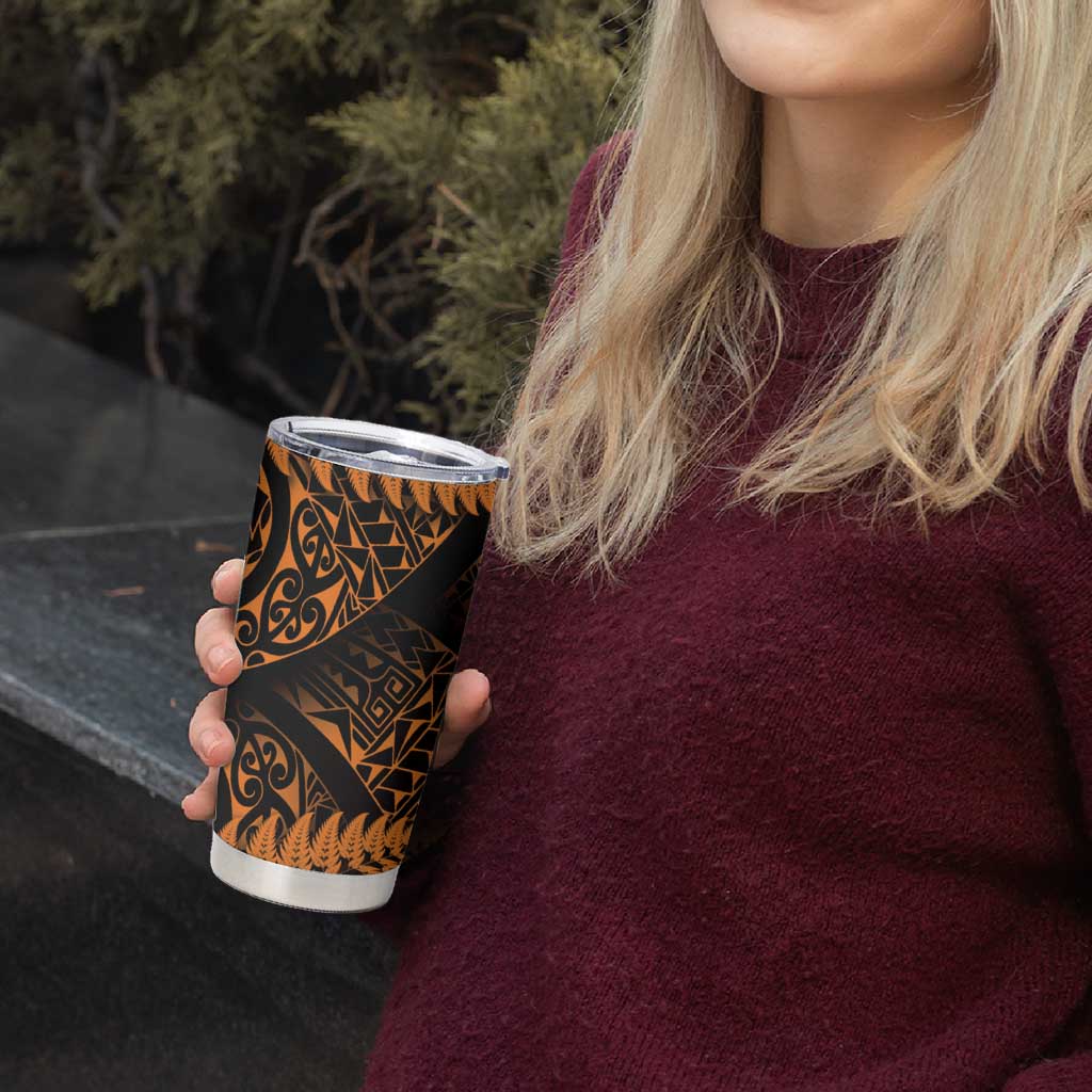 New Zealand Rugby Pacific Personalised Tumbler Cup All Gold Maori Pasifika Fern Pattern LT9 - Polynesian Pride