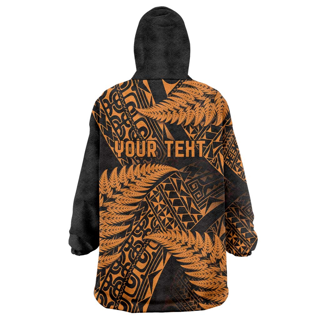 New Zealand Rugby Pacific Personalised Wearable Blanket Hoodie All Gold Maori Pasifika Fern Pattern LT9 - Polynesian Pride