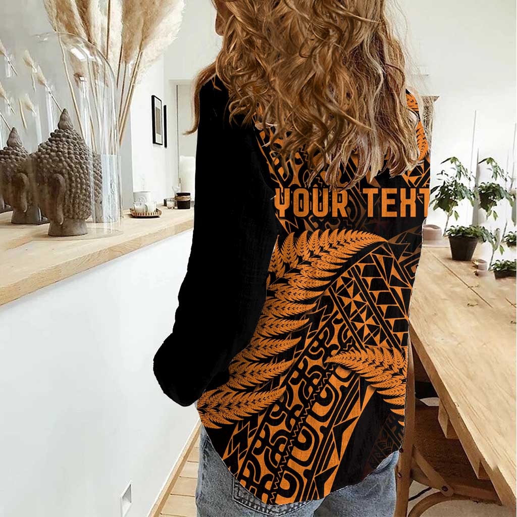 New Zealand Rugby Pacific Personalised Women Casual Shirt All Gold Maori Pasifika Fern Pattern