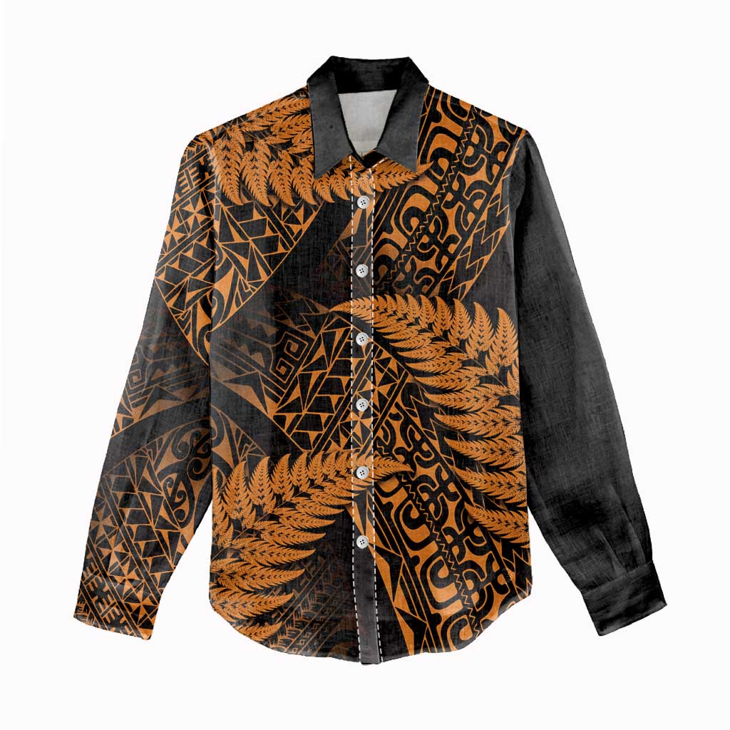 New Zealand Rugby Pacific Personalised Women Casual Shirt All Gold Maori Pasifika Fern Pattern