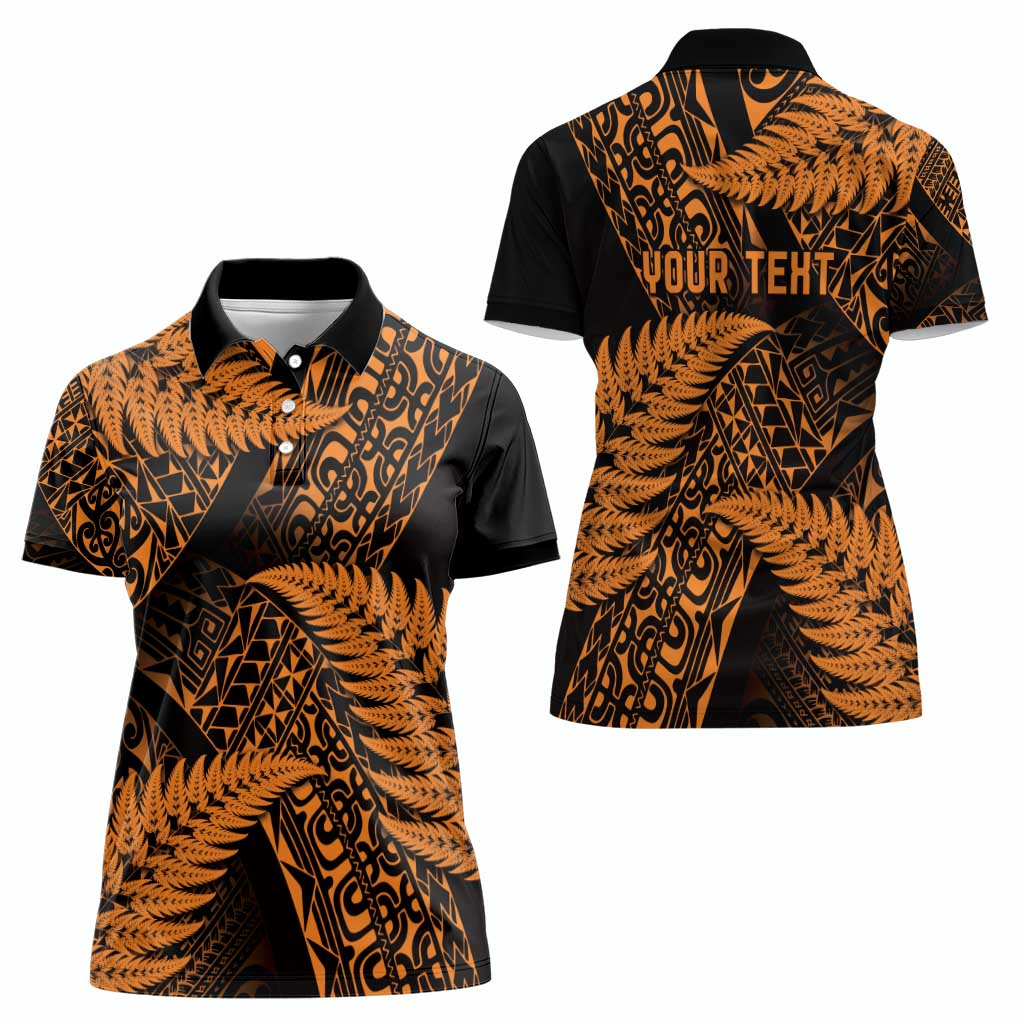 New Zealand Rugby Pacific Personalised Women Polo Shirt All Gold Maori Pasifika Fern Pattern LT9 - Polynesian Pride
