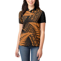 New Zealand Rugby Pacific Personalised Women Polo Shirt All Gold Maori Pasifika Fern Pattern LT9 - Polynesian Pride