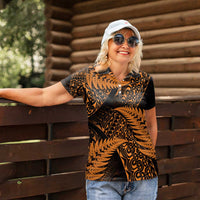 New Zealand Rugby Pacific Personalised Women Polo Shirt All Gold Maori Pasifika Fern Pattern LT9 - Polynesian Pride