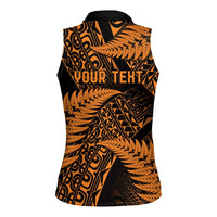 New Zealand Rugby Pacific Personalised Women Sleeveless Polo Shirt All Gold Maori Pasifika Fern Pattern LT9 - Polynesian Pride