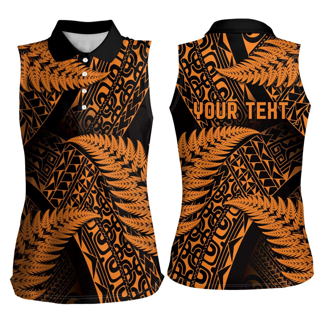 New Zealand Rugby Pacific Personalised Women Sleeveless Polo Shirt All Gold Maori Pasifika Fern Pattern LT9 - Polynesian Pride