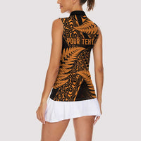 New Zealand Rugby Pacific Personalised Women Sleeveless Polo Shirt All Gold Maori Pasifika Fern Pattern LT9 - Polynesian Pride