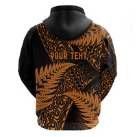 New Zealand Rugby Pacific Personalised Zip Hoodie All Gold Maori Pasifika Fern Pattern LT9 - Polynesian Pride