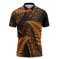 New Zealand Rugby Pacific Personalised Zipper Polo Shirt All Gold Maori Pasifika Fern Pattern LT9 Gold - Polynesian Pride