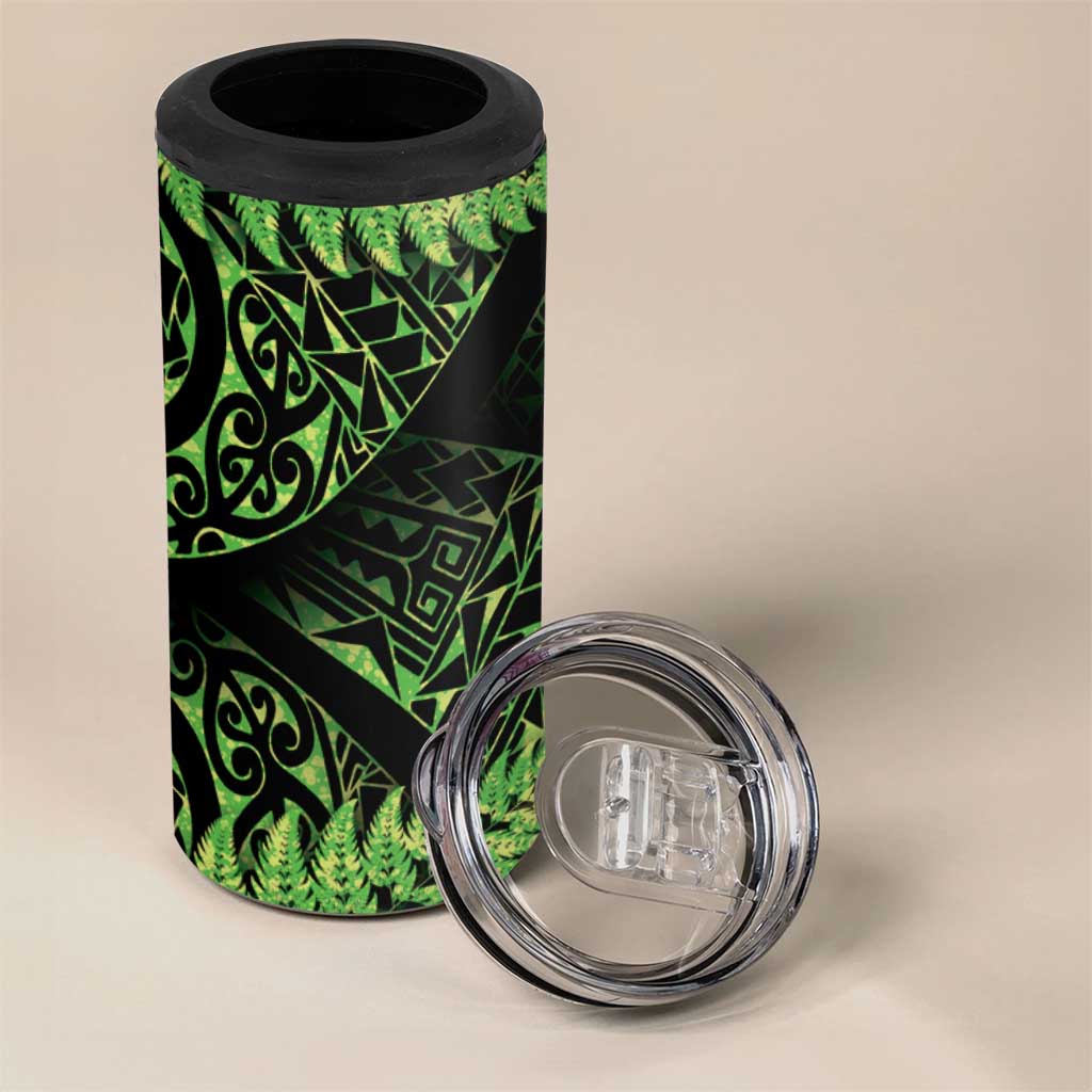 New Zealand Rugby Pacific Personalised 4 in 1 Can Cooler Tumbler All Lime Maori Pasifika Fern Pattern LT9 - Polynesian Pride