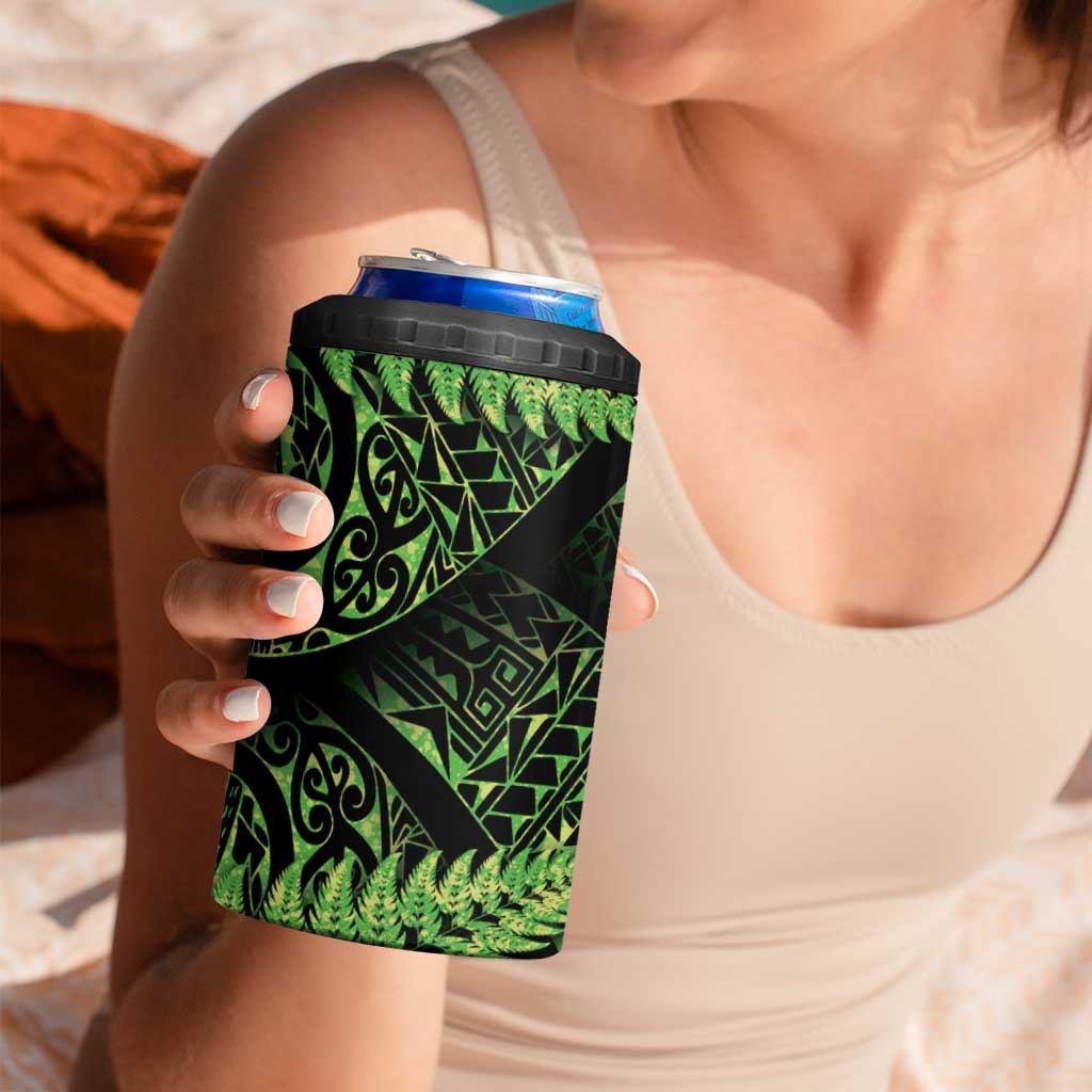 New Zealand Rugby Pacific Personalised 4 in 1 Can Cooler Tumbler All Lime Maori Pasifika Fern Pattern LT9 - Polynesian Pride