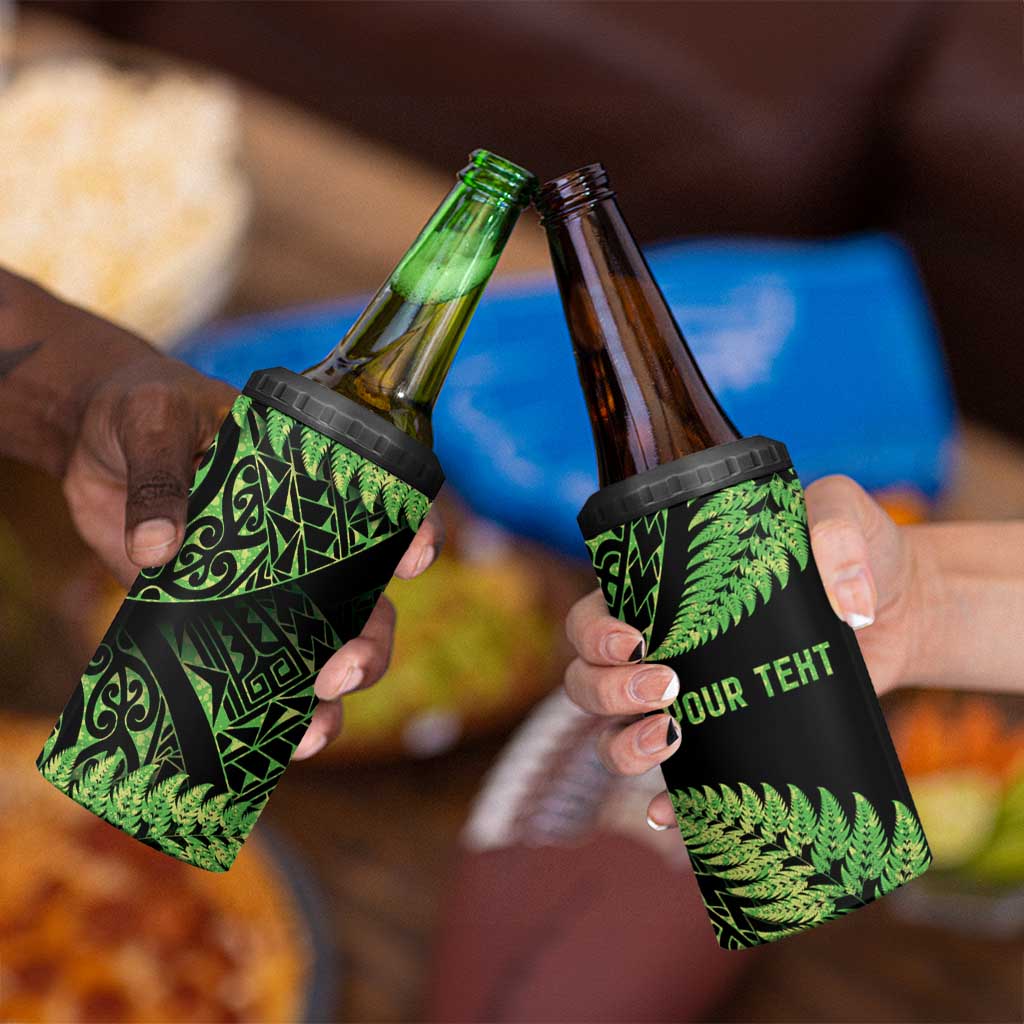 New Zealand Rugby Pacific Personalised 4 in 1 Can Cooler Tumbler All Lime Maori Pasifika Fern Pattern LT9 - Polynesian Pride