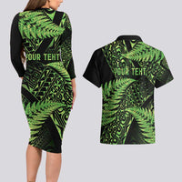 New Zealand Rugby Pacific Personalised Couples Matching Long Sleeve Bodycon Dress and Hawaiian Shirt All Lime Maori Pasifika Fern Pattern LT9 - Polynesian Pride
