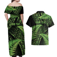 New Zealand Rugby Pacific Personalised Couples Matching Off Shoulder Maxi Dress and Hawaiian Shirt All Lime Maori Pasifika Fern Pattern LT9 - Polynesian Pride