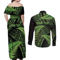 New Zealand Rugby Pacific Personalised Couples Matching Off Shoulder Maxi Dress and Long Sleeve Button Shirt All Lime Maori Pasifika Fern Pattern LT9 - Polynesian Pride