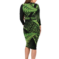 New Zealand Rugby Pacific Personalised Family Matching Long Sleeve Bodycon Dress and Hawaiian Shirt All Lime Maori Pasifika Fern Pattern LT9 - Polynesian Pride