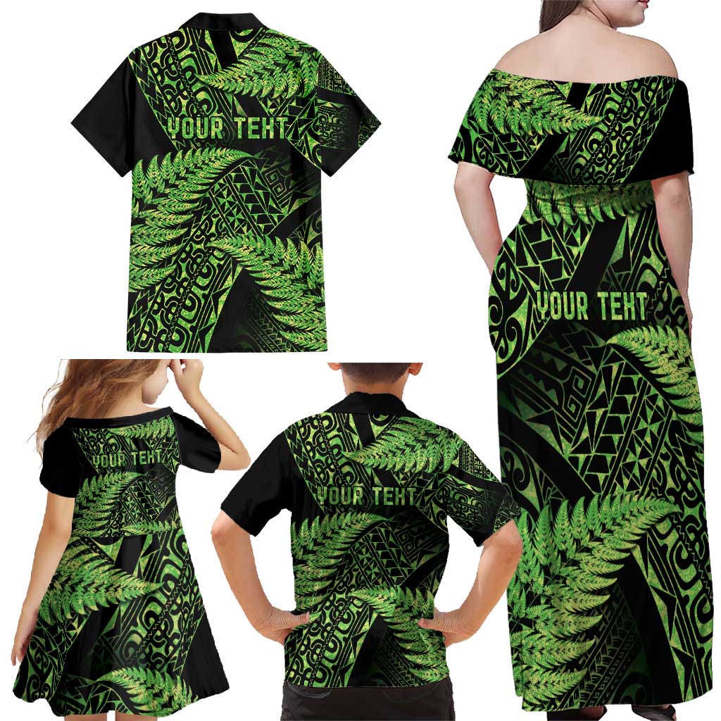 New Zealand Rugby Pacific Personalised Family Matching Off Shoulder Maxi Dress and Hawaiian Shirt All Lime Maori Pasifika Fern Pattern LT9 - Polynesian Pride