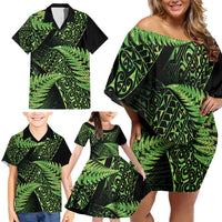 New Zealand Rugby Pacific Personalised Family Matching Off Shoulder Short Dress and Hawaiian Shirt All Lime Maori Pasifika Fern Pattern LT9 - Polynesian Pride