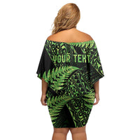 New Zealand Rugby Pacific Personalised Family Matching Off Shoulder Short Dress and Hawaiian Shirt All Lime Maori Pasifika Fern Pattern LT9 - Polynesian Pride