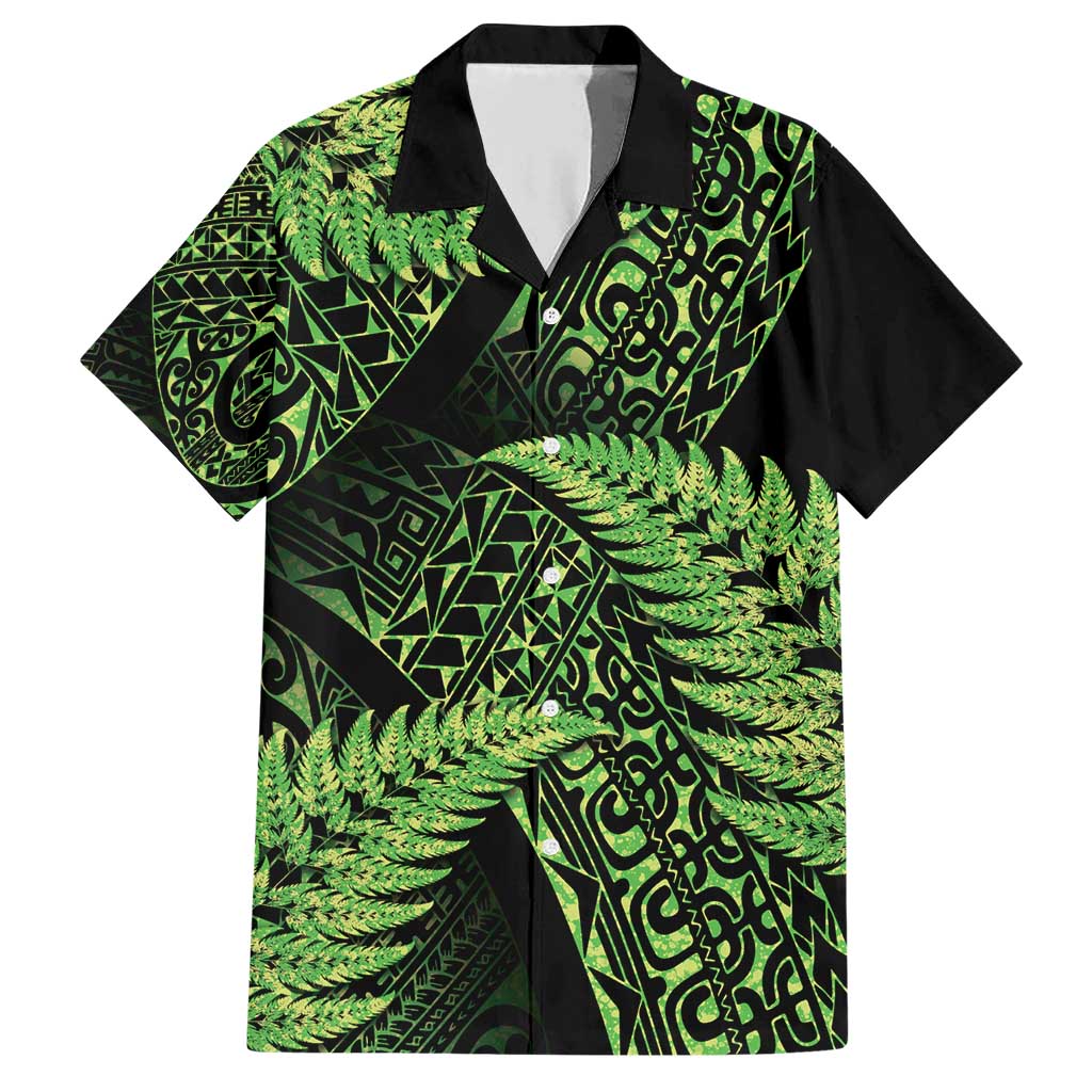 New Zealand Rugby Pacific Personalised Family Matching Short Sleeve Bodycon Dress and Hawaiian Shirt All Lime Maori Pasifika Fern Pattern LT9 Dad's Shirt - Short Sleeve Lime - Polynesian Pride