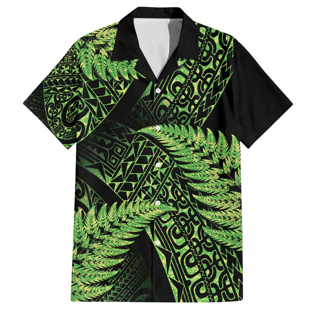 New Zealand Rugby Pacific Personalised Family Matching Tank Maxi Dress and Hawaiian Shirt All Lime Maori Pasifika Fern Pattern LT9 Dad's Shirt - Short Sleeve Lime - Polynesian Pride