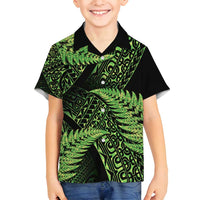 New Zealand Rugby Pacific Personalised Family Matching Tank Maxi Dress and Hawaiian Shirt All Lime Maori Pasifika Fern Pattern LT9 Son's Shirt Lime - Polynesian Pride