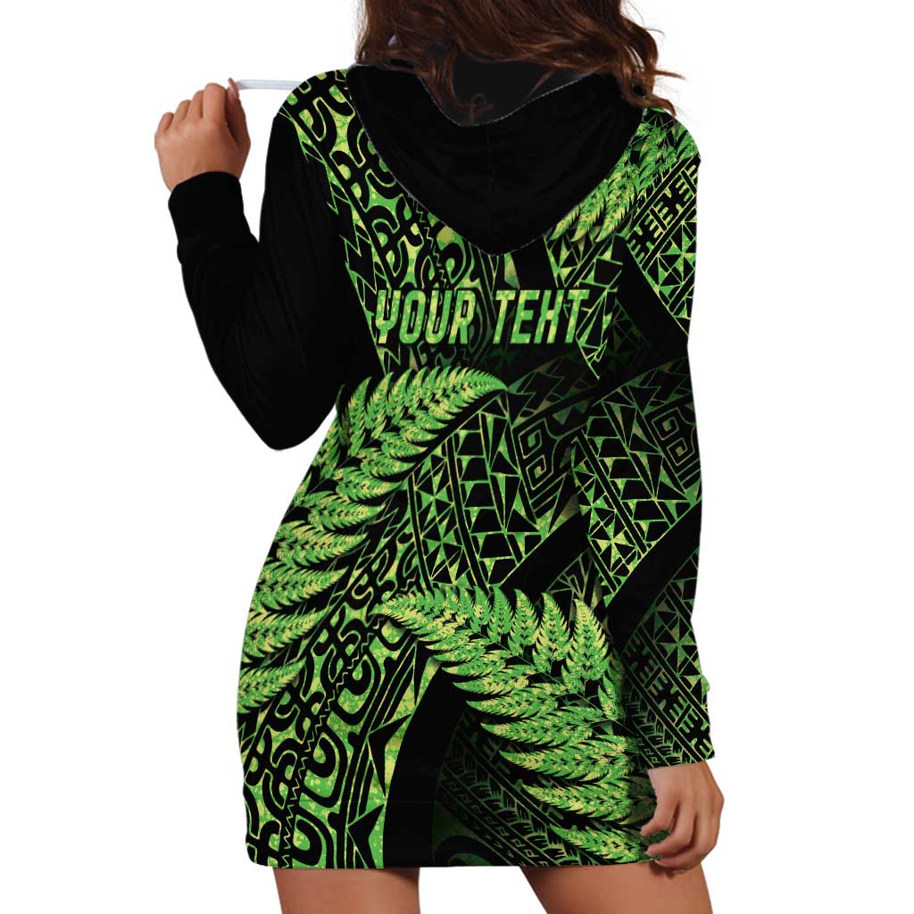 New Zealand Rugby Pacific Personalised Hoodie Dress All Lime Maori Pasifika Fern Pattern LT9 - Polynesian Pride