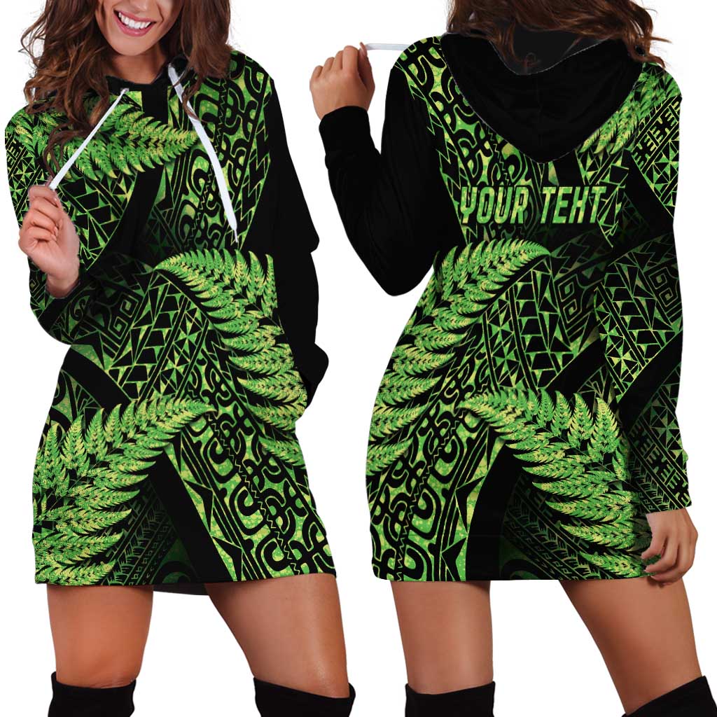 New Zealand Rugby Pacific Personalised Hoodie Dress All Lime Maori Pasifika Fern Pattern LT9 - Polynesian Pride