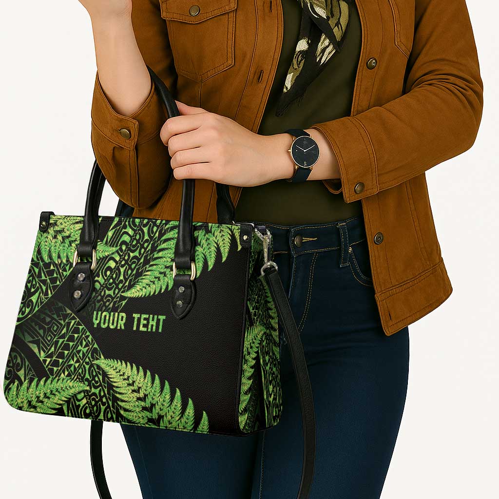 New Zealand Rugby Pacific Personalised Leather Bag All Lime Maori Pasifika Fern Pattern - Polynesian Pride
