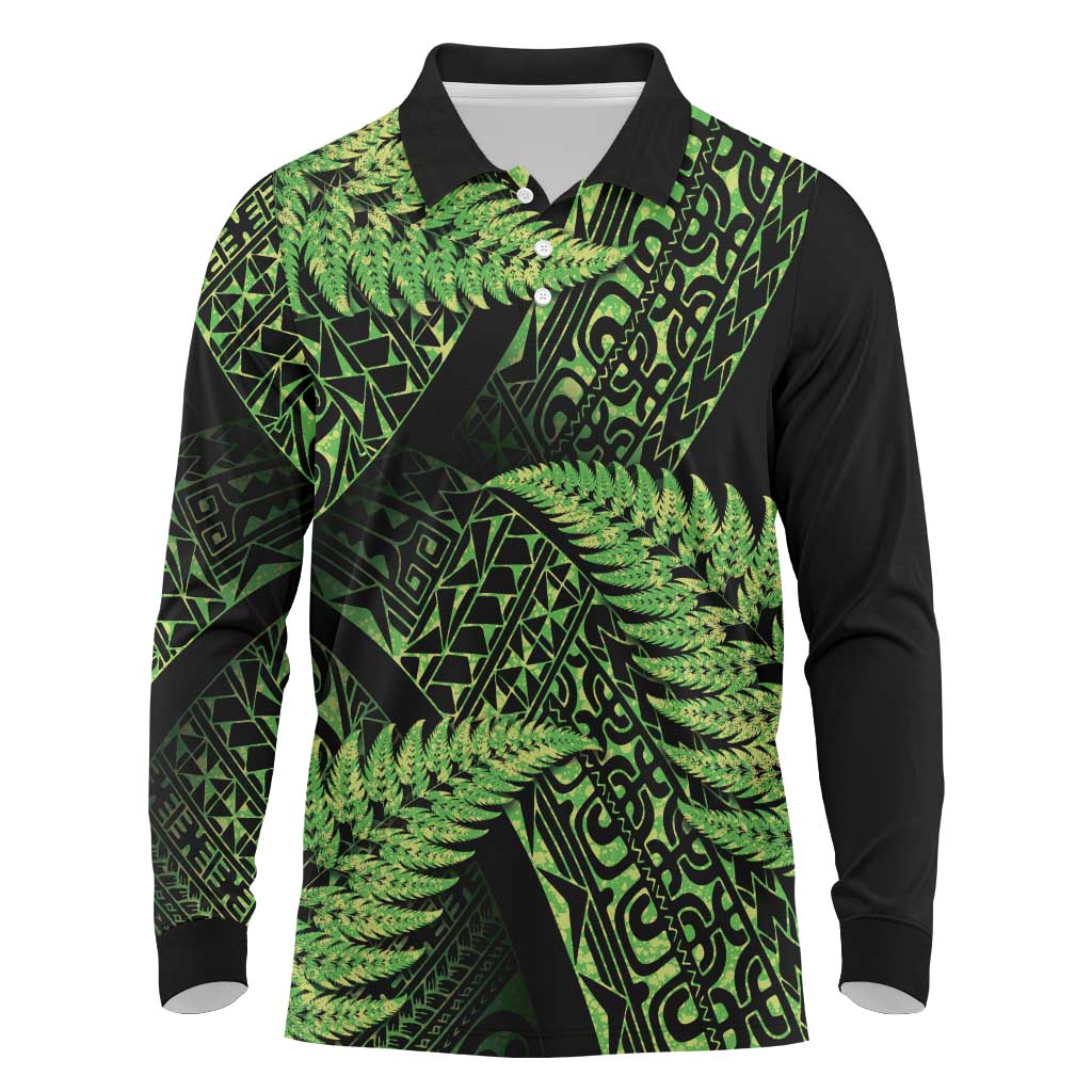 New Zealand Rugby Pacific Personalised Long Sleeve Polo Shirt All Lime Maori Pasifika Fern Pattern LT9 Lime - Polynesian Pride