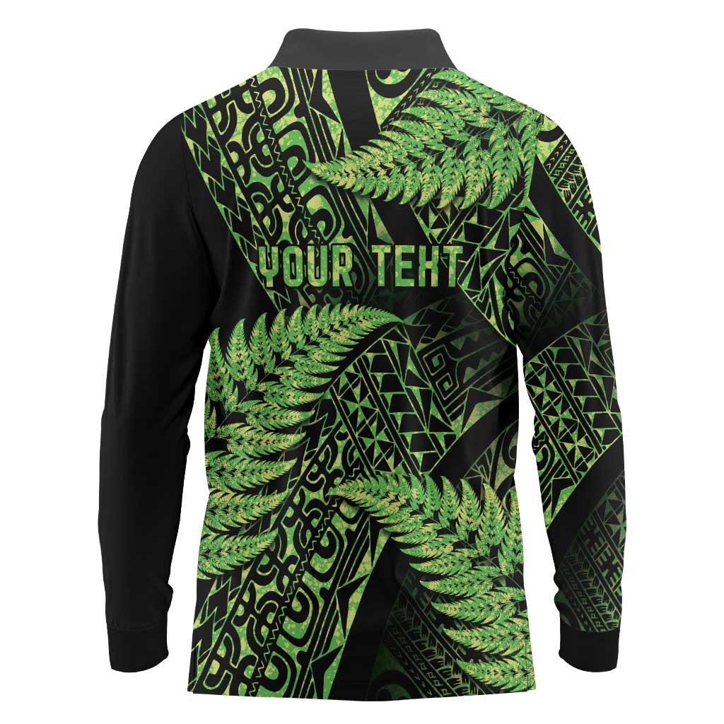 New Zealand Rugby Pacific Personalised Long Sleeve Polo Shirt All Lime Maori Pasifika Fern Pattern LT9 - Polynesian Pride