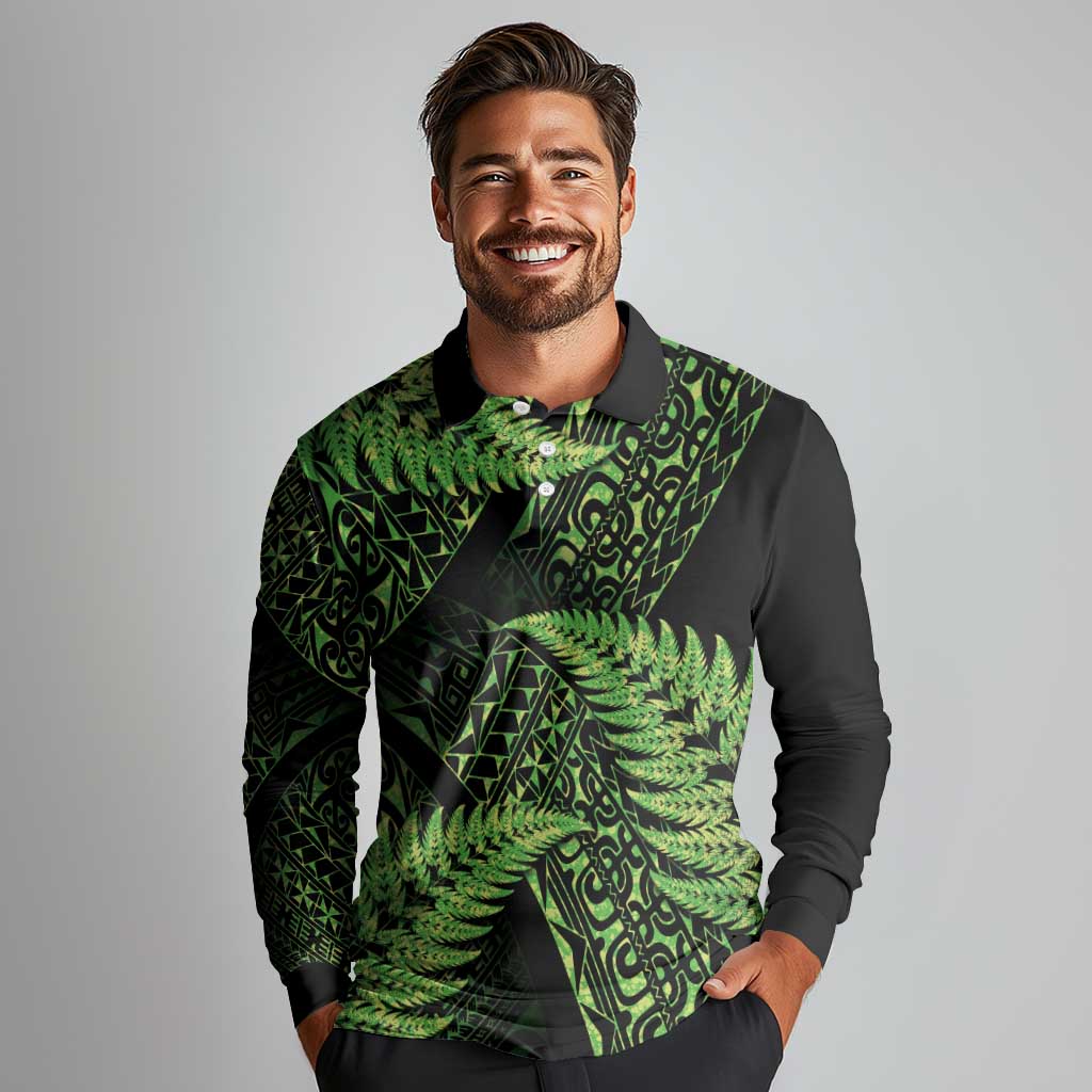 New Zealand Rugby Pacific Personalised Long Sleeve Polo Shirt All Lime Maori Pasifika Fern Pattern LT9 - Polynesian Pride