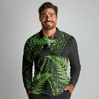New Zealand Rugby Pacific Personalised Long Sleeve Polo Shirt All Lime Maori Pasifika Fern Pattern LT9 - Polynesian Pride